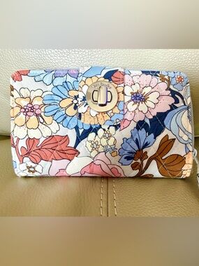 Vera Bradley Floral Quilted Wallet in Pink, Blue & Brown